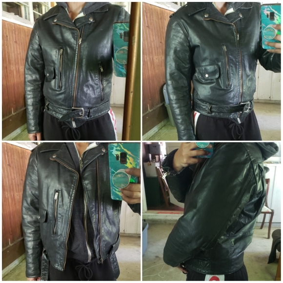50s Vintage Moto Biker Leather Jacket Medium Black - Picture 5 of 11